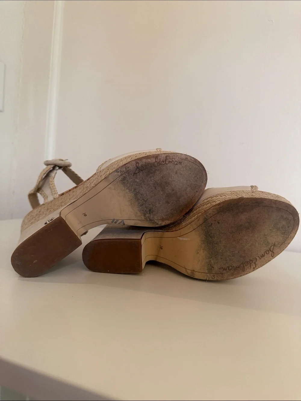 Sam Edelman Lillie Platform Wedge Sandals Cream Espadrille Braided Size 10